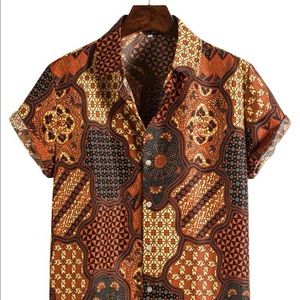 NWOT mens mixed print abstract button up shirt